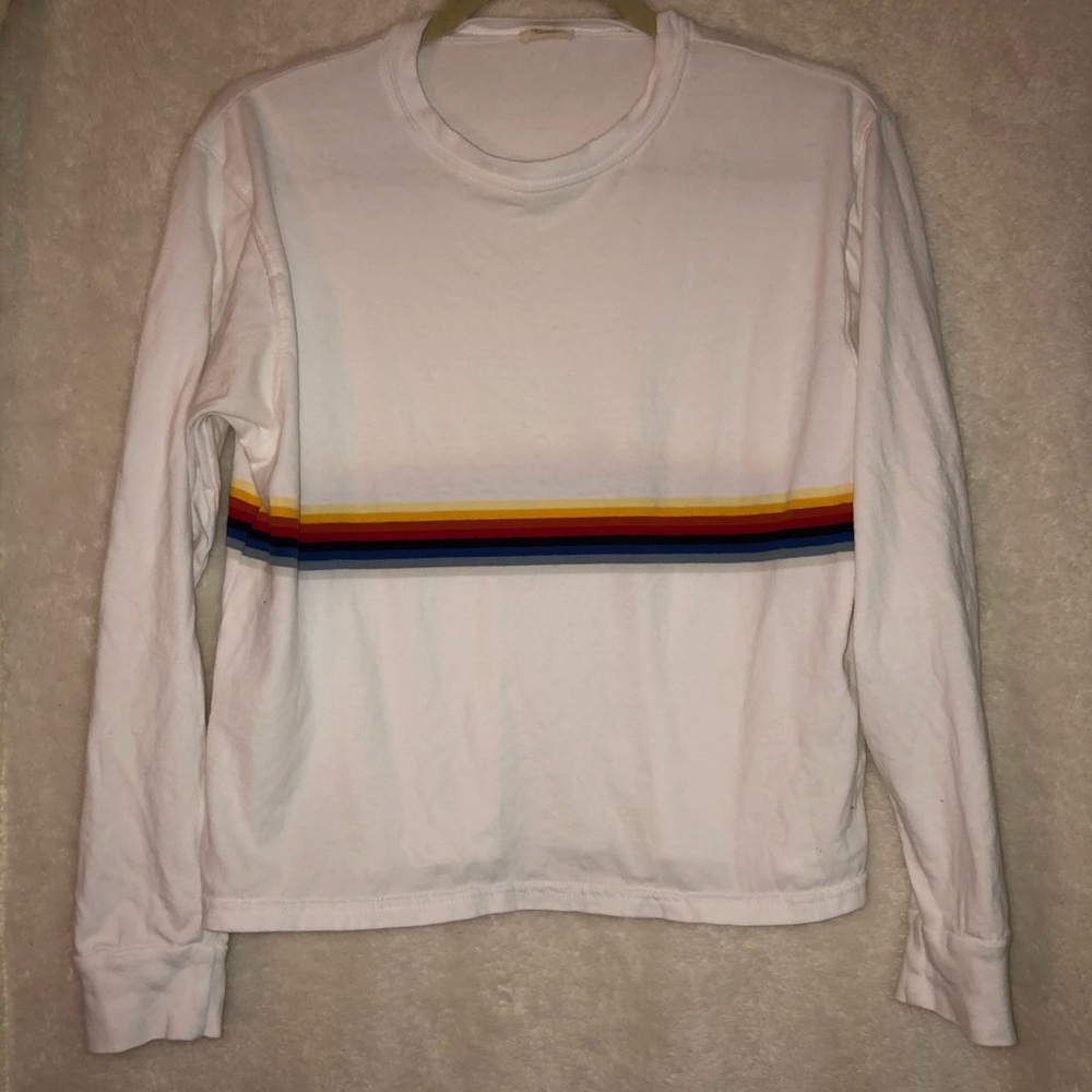 White Rainbow Blocked Long Sleeved Shirt - M
